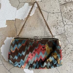 Vtg Tapestry Chain Purse Charisma Make Well Clasp Frame Bag Retro Boho 60s 70s